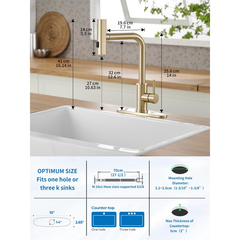 Gold Kitchen Faucets with Pull Down Sprayer,Waterfall Kitchen Sink Faucet,Commercial