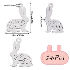 SUNNYCLUE 1 Box 16Pcs Rabbit Charms Bulk Easter Charm Stainless Steel Silver Spring Hollow Mini Bunny Cute Animal Pet Pendants Metal Charms for Jewelry Making Charm Bracelet Earrings DIY Art Crafts,