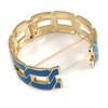 Royal Blue Enamel Link Oval Hinged Bangle Bracelet In Gold