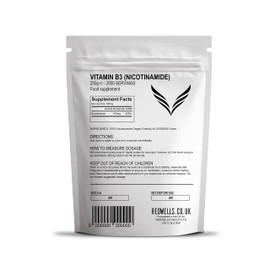 Vitamin B3 Powder Nicotinamide REDWELLS Non Flush Powder GMO Free - 250g Pack