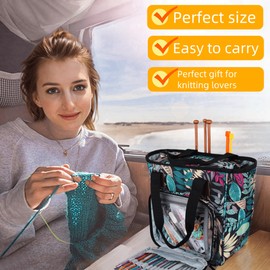 ARREBOL Knitting Bag for Yarn Storage, Cute Portable Crochet Tote Bag Organizer (Black)