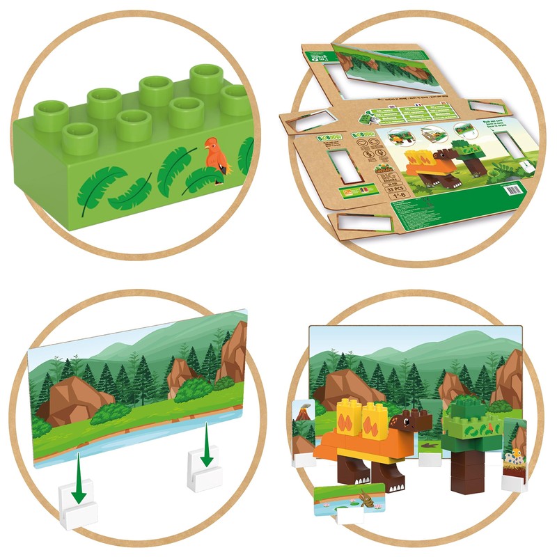 BIOBUDDI BB-0186 Dinosaurs-Stegosaurus Building Blocks, Multi-Colour