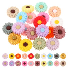Abeillo 20 Pcs Multicolor Flower Silicone Beads, Round Daisy Focal Beads for DIY Crafts