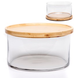 25DOL XXL 125 Ounces Clear Glass Salad Bowl Dish with Dual Function Bamboo Lid - Extra Large Mixing Bowl with Lid for Salads, Dessert, Fruit, Punch - Centerpiece Large Serving Bowls for Entertaining