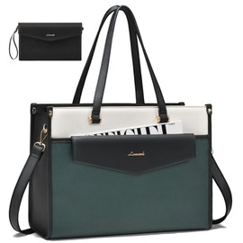 LOVEVOOK Laptop Bag for Women, 15.6'' Laptop Tote Purse 2-in-1 Professional Work Bag Business Briefcase with Clutch Purse, Waterproof Leather Computer Handbag for Teacher Office Travel