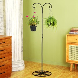 Blulu 34-55 Inch Adjustable Shepherds Hook with Base Indoor Outdoor Wind Chime Stand Hummingbird Bird Feeder Stand Hanging Plant for Garden Plants Weddings Event Home Elegant Decor