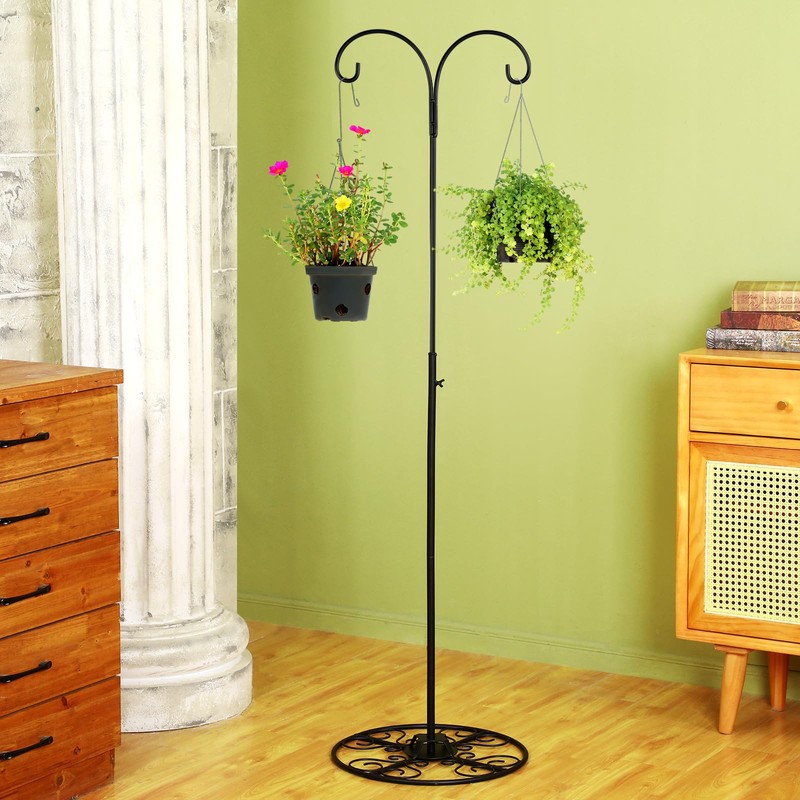 Blulu 34-55 Inch Adjustable Shepherds Hook with Base Indoor Outdoor
