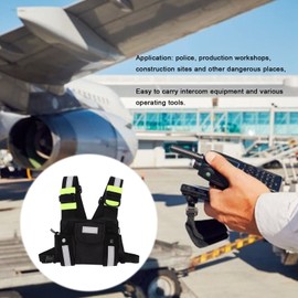 Radio Chest Pocket, Green, Reflective, Radio Chest Strap, Front Chest Pocket, Holster, Vest, Rig, for Walkie Talkie, Wireless Chest Strap Holder, Vest