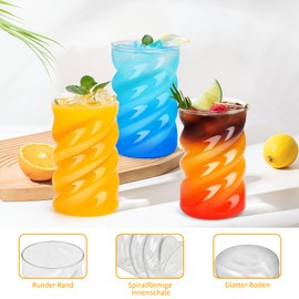 SILRIVES Drinking Glasses with Glass Straws, 500 ml, Ribbed Iced Coffee Cups with Straw, Bubble Matcha Glass, Latte Macchiato Glasses, Coffee Glasses, Cappuccino Glasses, Long Drink Glasses, Cocktail