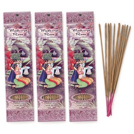 Prabhuji's Gifts Madhurya Rasa Hand-Rolled Incense Stick - Spiritual Incense Aromatic Sticks - for Meditation, Yoga, Relaxation, & Aromatherapy - Khus and Almond - 3 Packs of 10 Sticks