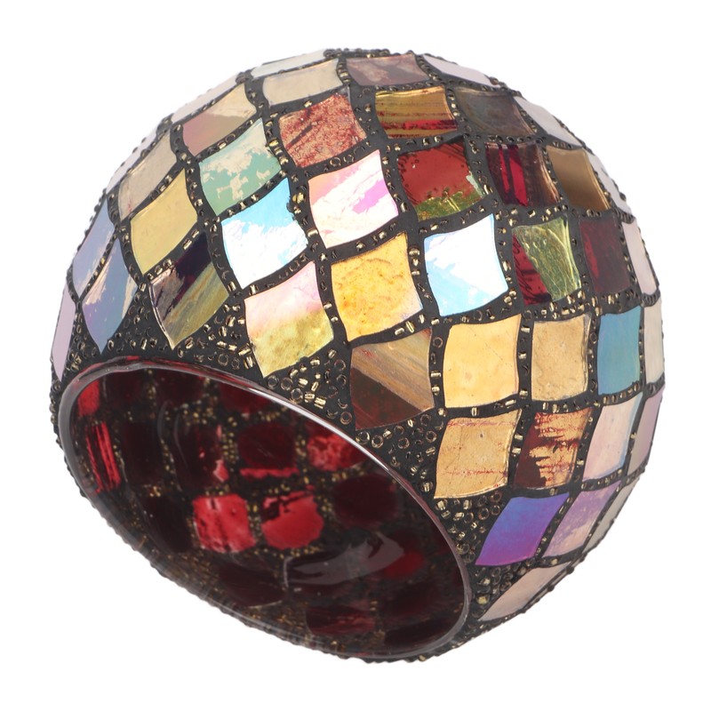 Mosaic Glass Tea Light Holder Romantic Decorative Red Handmade Cracked