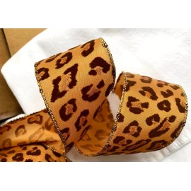 Unbranded Leopard 2.5" by 5 yd Glitter Felt on Sienna Wired Ribbon Christmas Valentine's