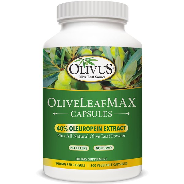 OliveLeafMAX Olive Leaf Extract (40% Oleuroepin) + Organic Olive Leaf Powder + No Fillers + 300 Vegetarian Capsules + Sourced from Spain and Manufactured in USA at GMP Facility