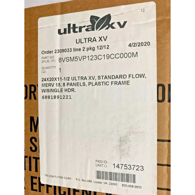 Tri Dim Predator 24x24x11-1/2 MERV 15 Air Filter 8VSM5VP123C19CC000M 8PANELl