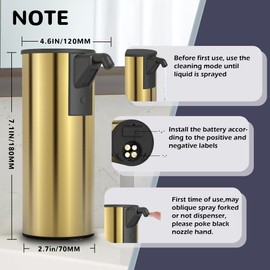 Stainless Steel Automatic Soap Dispenser 4-Level Adjustable, Touchless Electric Battery Operated for Bathroom and Kitchen, 350ml Liquid Dispenser with Smart Sensor (Gold)