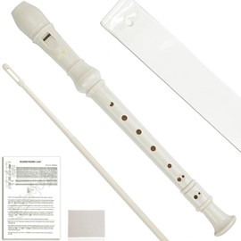 Soprano Recorder, German Style C Key, 8-hole Flute, Detachable Set of 3, ABS Music Recorder (with cleaning stick, bag, fingering chart), for beginner school students (milky white)