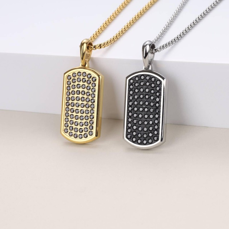 GAVU Satinless Steel CZ Paved Dog Tag Pendant Necklace 50cm