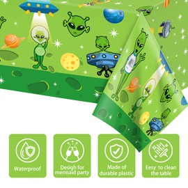 Adirasenotek 3Pcs Alien Party Tablecloths,Green Alien Themed 87" Lx51 W Rectangular Plastic Table Covers,Kids' Party Disposable Tablecloths for Decoration,Birthday Party,Baby Showers