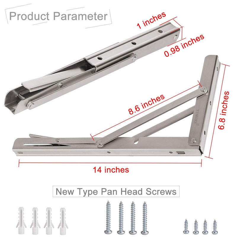 YUMORE Folding Shelf Bracket 14",Heavy Duty Stainless Steel Collapsible Shelf-Bracket