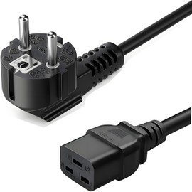C19 Power Cable 3 m Schuko CEE7/7 Plug to IEC 320 C19 PC Power Cable for PDU UPS Power Cable with Protective Contact to IEC Socket C19, IEC 320, PC Power Cable 3-Pin 16 A, Colour: Black