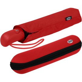 iX-brella First Class Umbrella with Case - Sturdy Large Stormproof, red, Automatic pocket umbrella