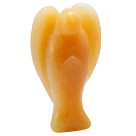 KYEYGWO Yellow Jade Angel Gemstone Crystal Guardian Angel Statues, Pocket Angel Peace Angel Lucky Charm Reiki Fengshui Desk Ornaments 2.75"