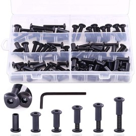 Keadic 121 Pieces M6 Black Socket Cap Bolts Barrel Nuts Kit 16/20/25/30/35mm,Binding Screws Posts for Baby Bed Furniture/Scrapbook Photo Albums Binding/Leather Saddles Purses Belt Repair