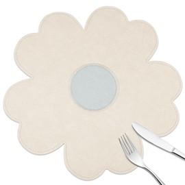 fanquare Beige Flower Shape PU Leather Placemats Set of 4, 15" Non-Slip Heat Resistant Table Mats for Kitchen Home Decor