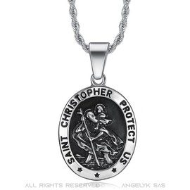 BOBIJOO JEWELRY - Man Of St Christopher Patron Saint Traveler Christ Locket Pendant Chain Guard, Alloy Steel Stainless Steel Silver