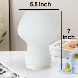 Rechargeable Ribbed Glass Mushroom Table Lamp with Timer, Battery Operated Vintage Aesthetic Led Mushroom Night Light for Bedroom, Cordless Mushroom Desk Lantern Lamp for Outfitters Home Decoration