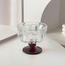 Boxonly Red Base High-Stem Ice Cream Cups (Set of 4) - Handmade Glassware for Ice Cream, Yogurt, and Desserts
