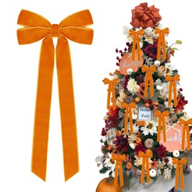 12Pcs Fall Velvet Ribbon Bows Tree Decorations,5in x 10in Orange Christmas Ornaments for Tree Home Thanksgiving Party Front Door Wreath Holiday Decor