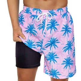 techcity Mens Swim Trunks with Compression Liner 2 in 1 Quick Dry Bathing Suit Swim Shorts