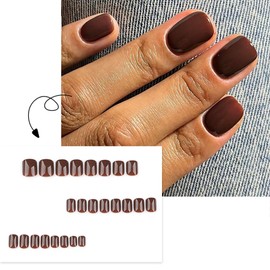 Stbisen Press on Nails Short Square, Chocolate Brown Fake Nails Kit, Fashion Glossy Acrylic Press on Nails, Natural Stick on Nails, Thick Reusable Glue on Nails Short Press on Nails for Women