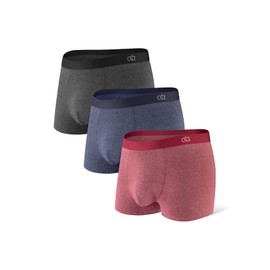 DAVID ARCHY Men's Boxer Briefs Pouch Underwear Short Leg Soft Breathable Rayon Trunks No Fly 3 Pack (L, Heather Black/Heather Navy Blue/Heather Wine Red)
