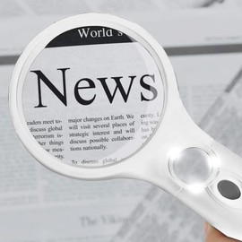 MITEGELO Lupa para Leer 3X 45X con 3 Luces Led, Lupas de Mano para Personas Mayores para Leer Periódicos y Libros, Inspección de Joyas, Exploración, Ideal para Leer Letra Pequeña.（Blanco）