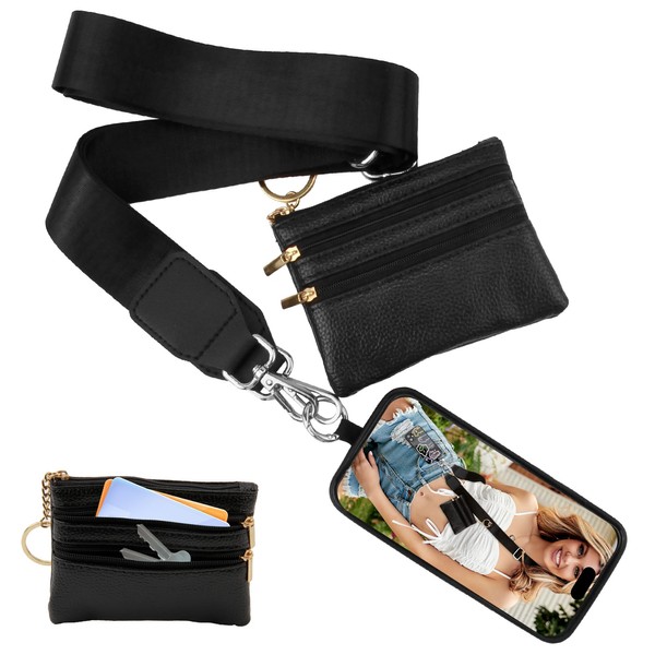 WrteEase Adjustable Phone Strap with Zippered Pouch, Crossbody Clip and