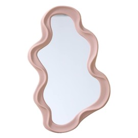 Mokoze Asymmetrical Wall-Mounted Mirror, Creative Unique Decorative Mirrors, Funky Wavy Mirror 16.14"x9.84" Irregular Border Pink Mirror for Bathroom Living Room Decoration