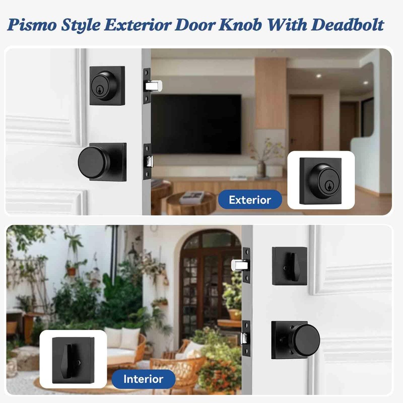 STARPY Black Door Knob with Lock, Exterior Door Lock Set