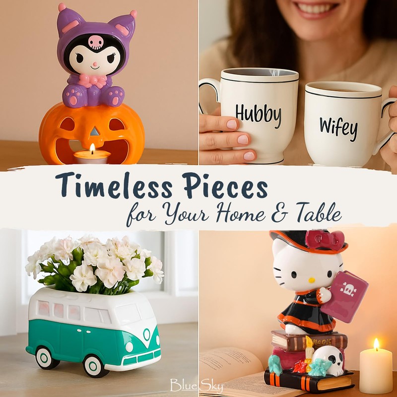 Blue Sky Clayworks Ceramic Bus 7“ Planter, Multi Color