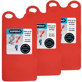Superio Flexible Carpet Sled, Rollup Flying Carpet with Handles, 36" Lightweight Snow Rolling Slider for Kids and Adults, Flat Snow Sled for Quilting (Red, 3 Pack)