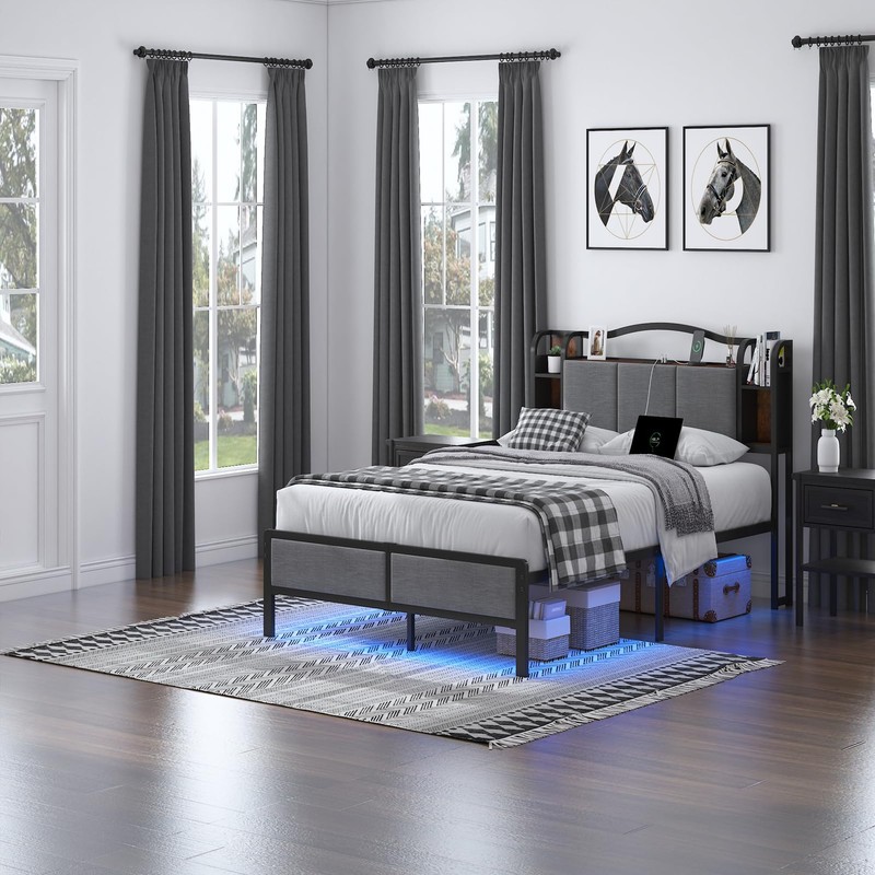 AROMUSTIME Twin XL Size Bed Frame with Upholstered Headboard &
