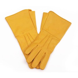 Long Cuff Leather Gloves, Medieval Gloves, Cosplay Gauntlet Gloves Made with Genuine Unlined Sheep Skin Leather (Yellow, Medium)