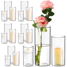 18 Pack Glass Cylinder Vases Set, 6,8,10 Inch Clear Cylinder Vases Candle Holder for Centerpirces Decoration, Tall Clear Flower Vases Hurricane Candle Holder for Wedding Party Home Decor