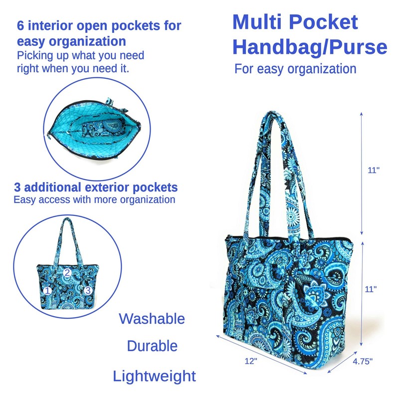 EGFAS Quilted Handbag Purse Shoulder Bag Pocketbook (Medium Solid Navy)