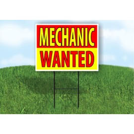 MECHANIC WANTED RED YELLOW - Double Sided Yard Sign ROAD SIGN with Stand