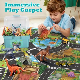 HahaGift 25 Pieces Dinosaur Toys for 3 4 5 6 Year Old Boys Gifts, Dino Games for Kids Age 3 4 5 6 7 Year Old Boy Toys, Dinosaur Figures Play Mat Set for Boys Toy Age 3-5 Gifts for 3-6 Year Old Girls