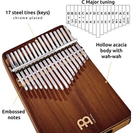 Sonic Energy Wah-Wah Kalimba - C Major, 17 Tones - Acacia Wood - For Percussion and Studio - Includes Accessories (KL1705H)