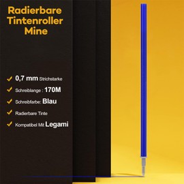 Donluhu 12 x Erasable Refills, Blue, Compatible with Legami, Easy to Erase, Pen Tip 0.7 mm, Height 13 cm