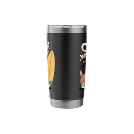 Cute Corgi Surfing Beach Waves Summer Vibes Funny Dog Stainless Steel Insulated Tumbler